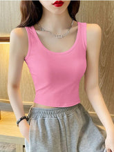 2024 mode Sexy Frauen Candy Farbe Tanks Tops Kurze 100% Baumwolle Casual Leibchen Rohr Top Weibliche Ärmellose Gestellte Weste